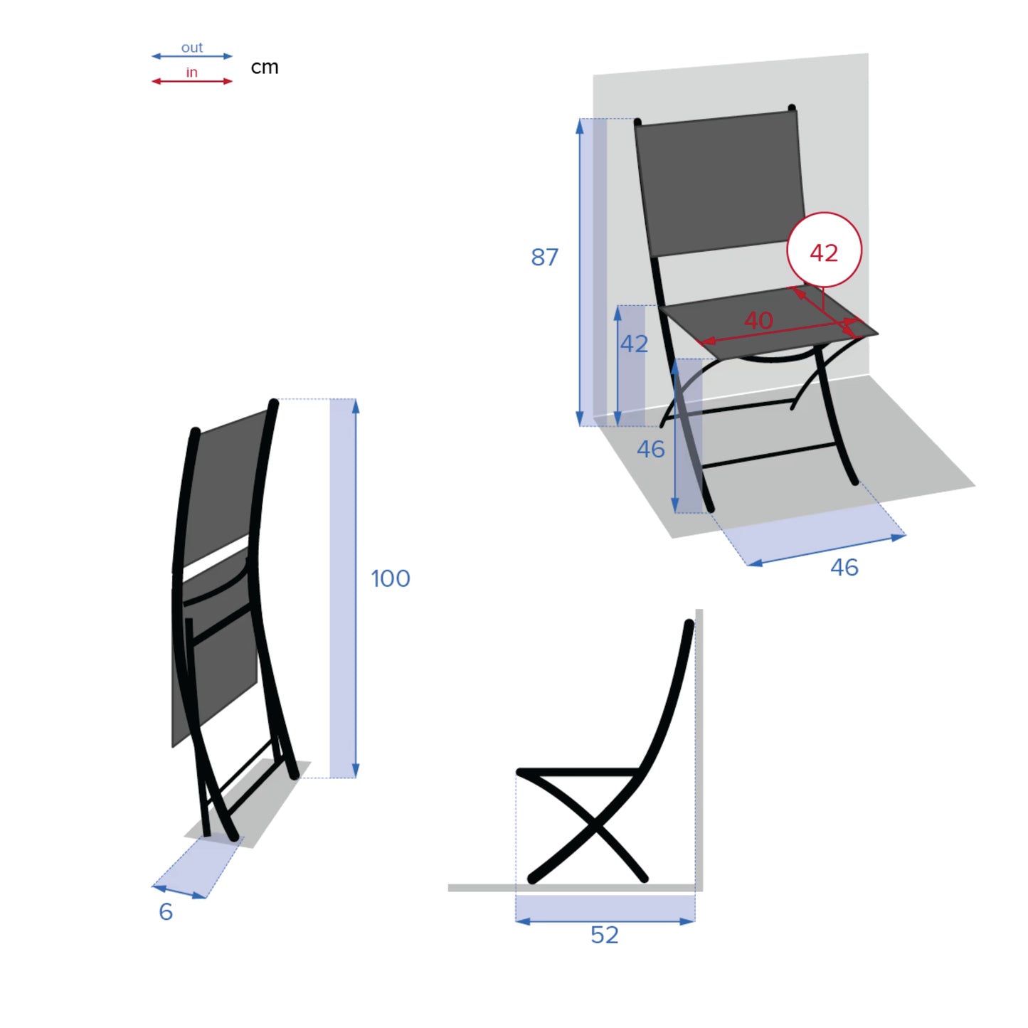 Tavolo 70x70 con 3 sedie pieghevoli compresa borsa