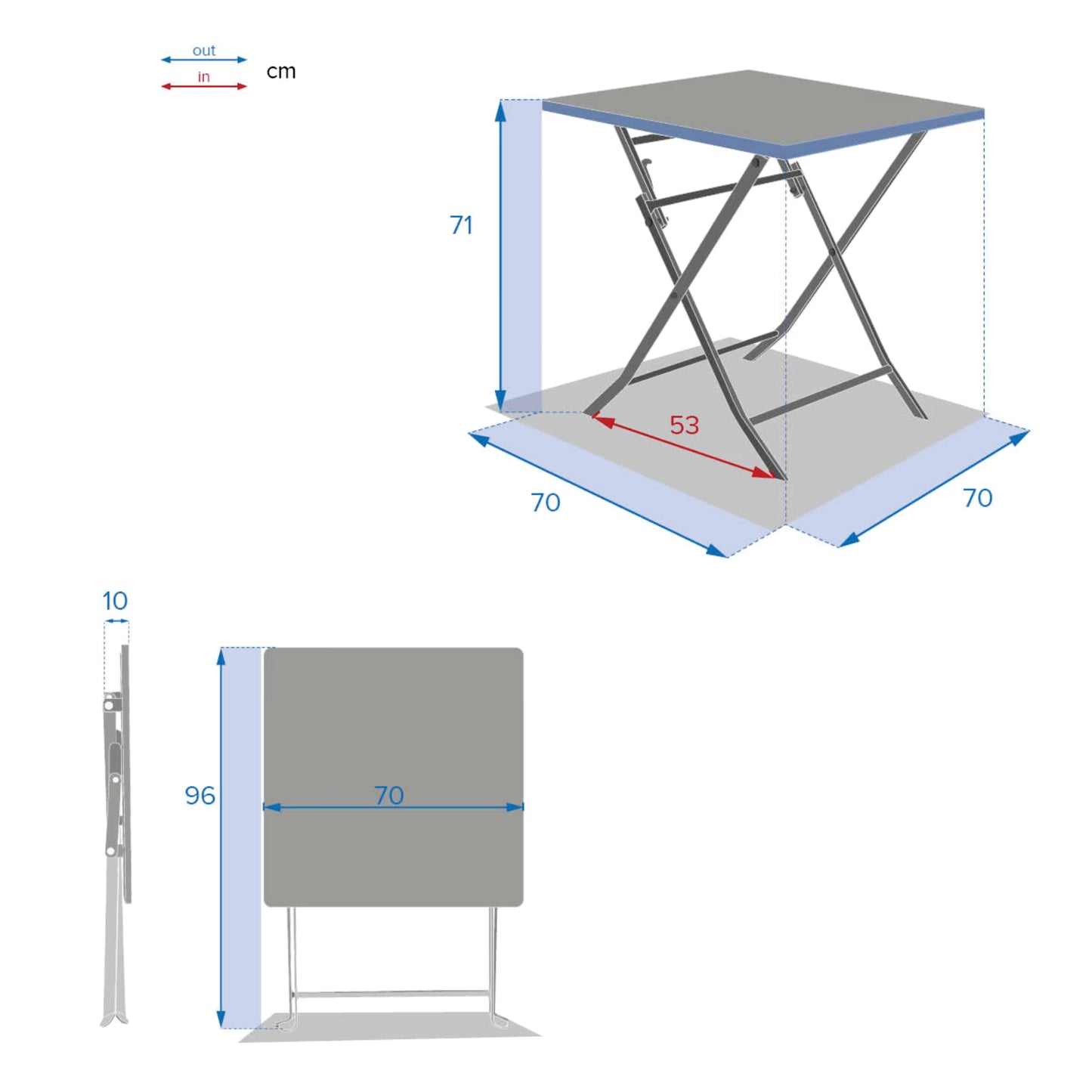 Tavolo 70x70 con 3 sedie pieghevoli compresa borsa